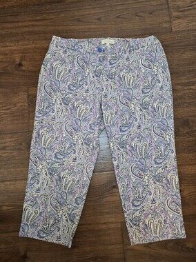 Talbots Plus Women's Paisley Capris in Blue, Pink & Cream Size 16